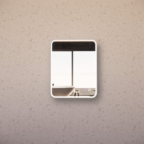 Modern LED bathroom mirror with backlight on beige wall, Secasa Home
