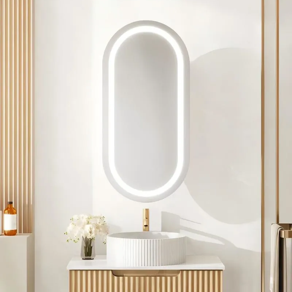 Mercio Athena Matt White Oval LED Shaving Cabinet 450 x 900mm