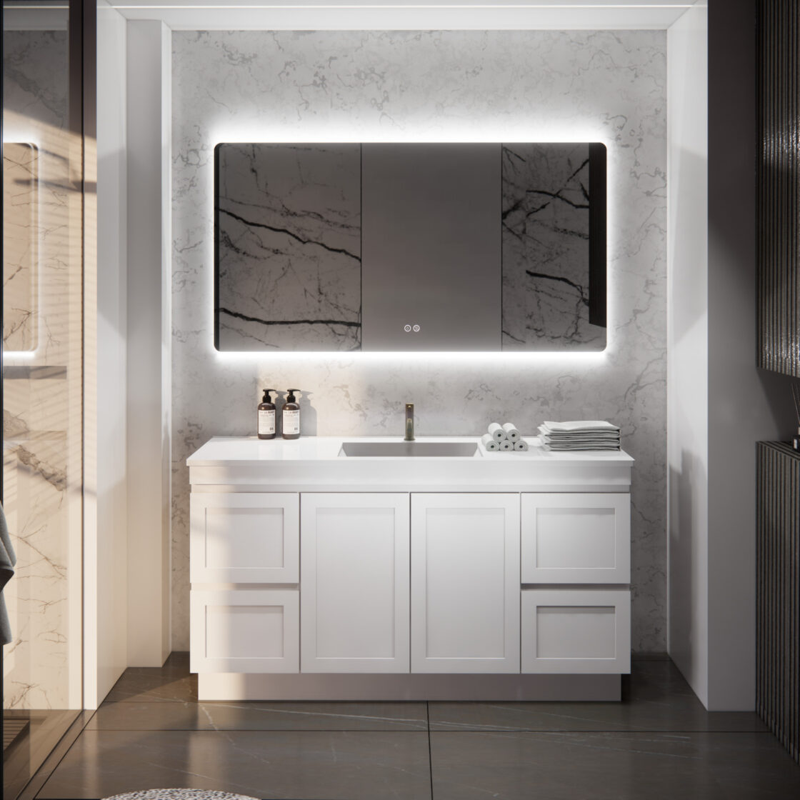 ABS Riva MIAMI Freestanding Vanity with Kickboard – Matt White Shaker | 600–1500mm