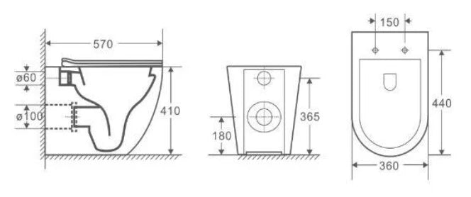 Mercio Quiet Flush Norton99 Wall-Faced Floor Pan | Gloss White| Matt White| Matt Black