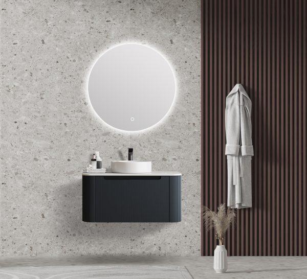 MERCIO Rome Matt Black Fluted Curved Wall-Hung Vanity 600-1500mm