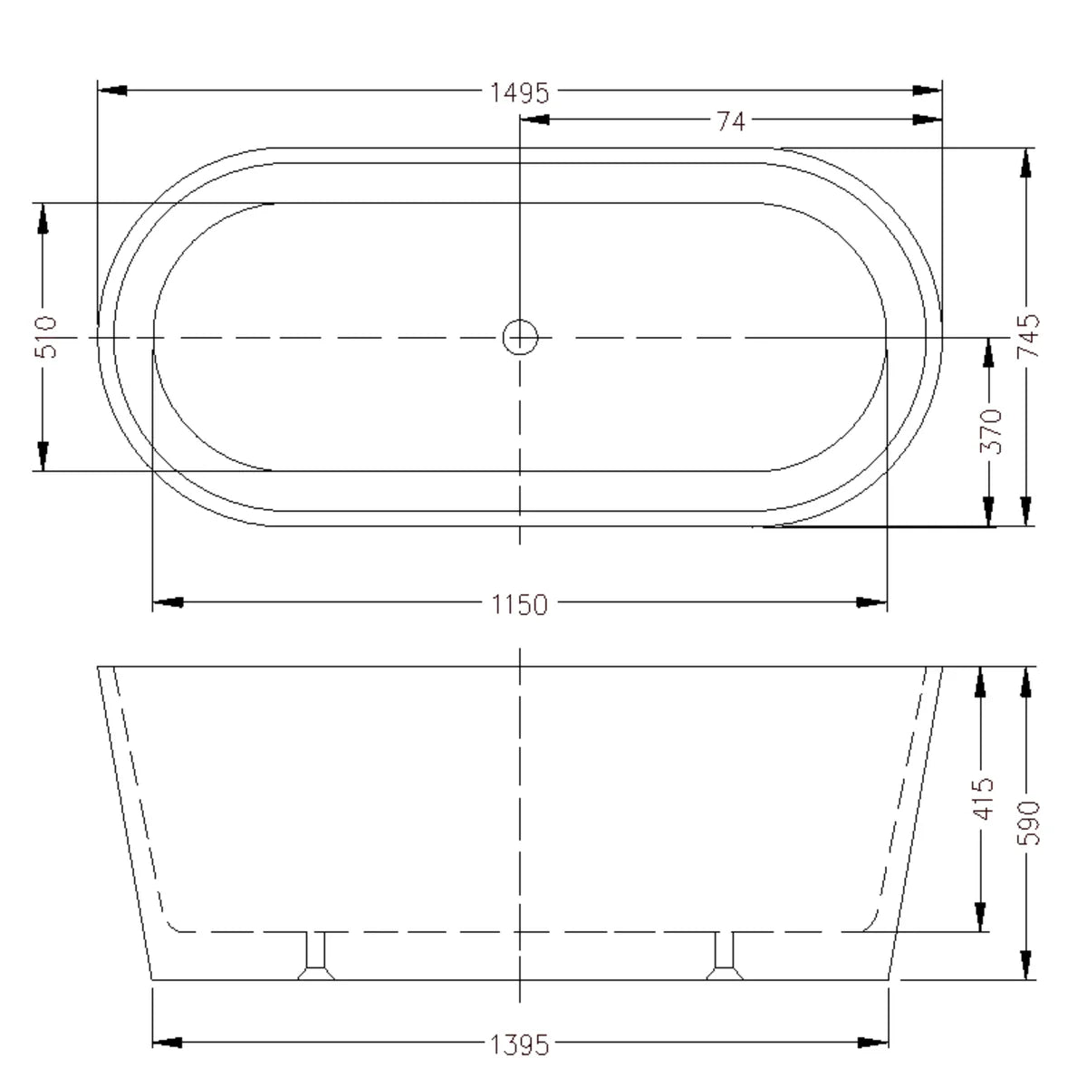 INFINITY Orian Gloss White Freestanding Bathtub – 1200mm / 1500mm / 1700mm