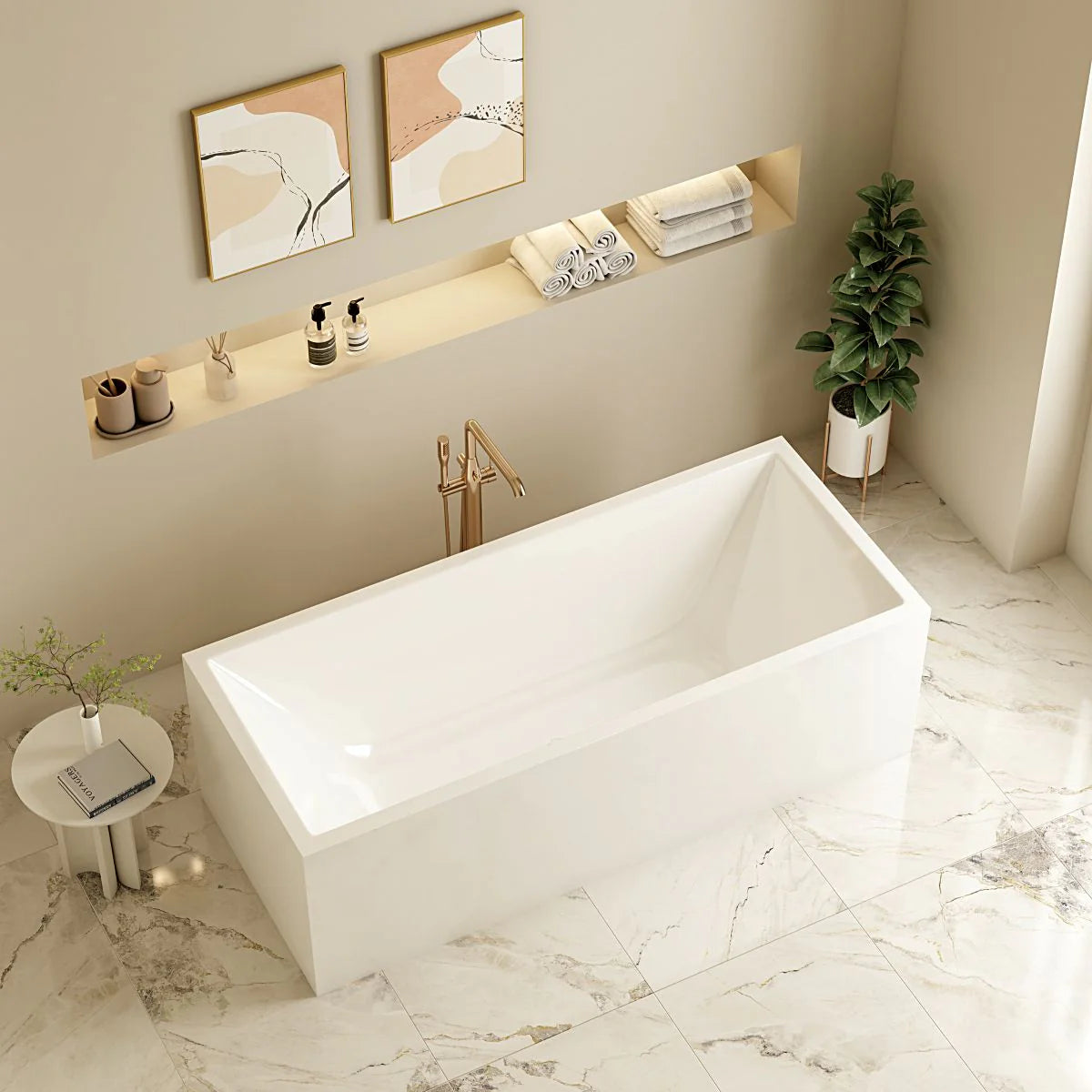 MERCIO ORTA Multi-Fit Gloss White Rectangular Acrylic Freestanding Bathtub 1300–1700 × 700 × 580mm