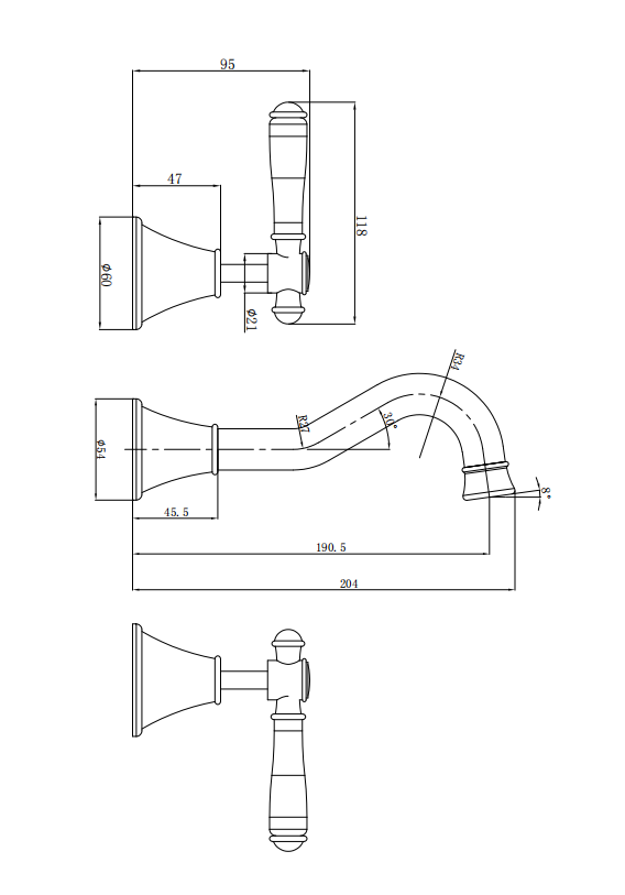 IKON CLASICO Three Piece Ceramic Handle Bath Tap Set | Chrome, Matte Black, Brushed Nickel, Brushed Gold