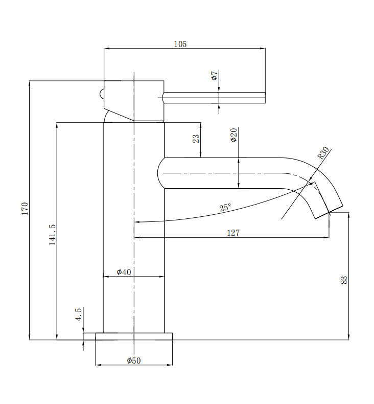ACL OTUS Slimline Curved Spout Basin Mixer | Chrome, Gun Metal, Matte Black, Brushed Gold, Stainless Steel, Brushed Copper