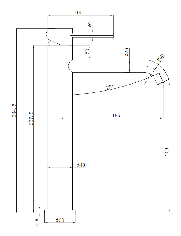 ACL OTUS Slimline High Rise Curved Spout Basin Mixer | Chrome, Gun Metal, Matte Black, Brushed Gold, Stainless Steel, Brushed Copper