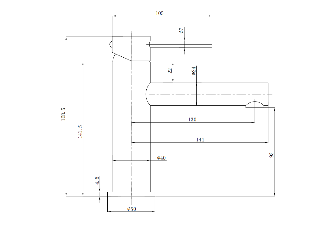 ACL OTUS Slimline Straight Spout Basin Mixer| Chrome, Gun Metal, Matte Black, Brushed Gold, Stainless Steel