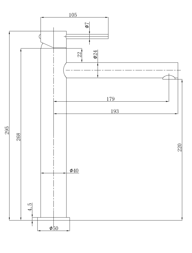 ACL OTUS Slimline High Rise Straight Spout Basin Mixer | Chrome, Gun Metal, Matte Black, Brushed Gold, Stainless Steel