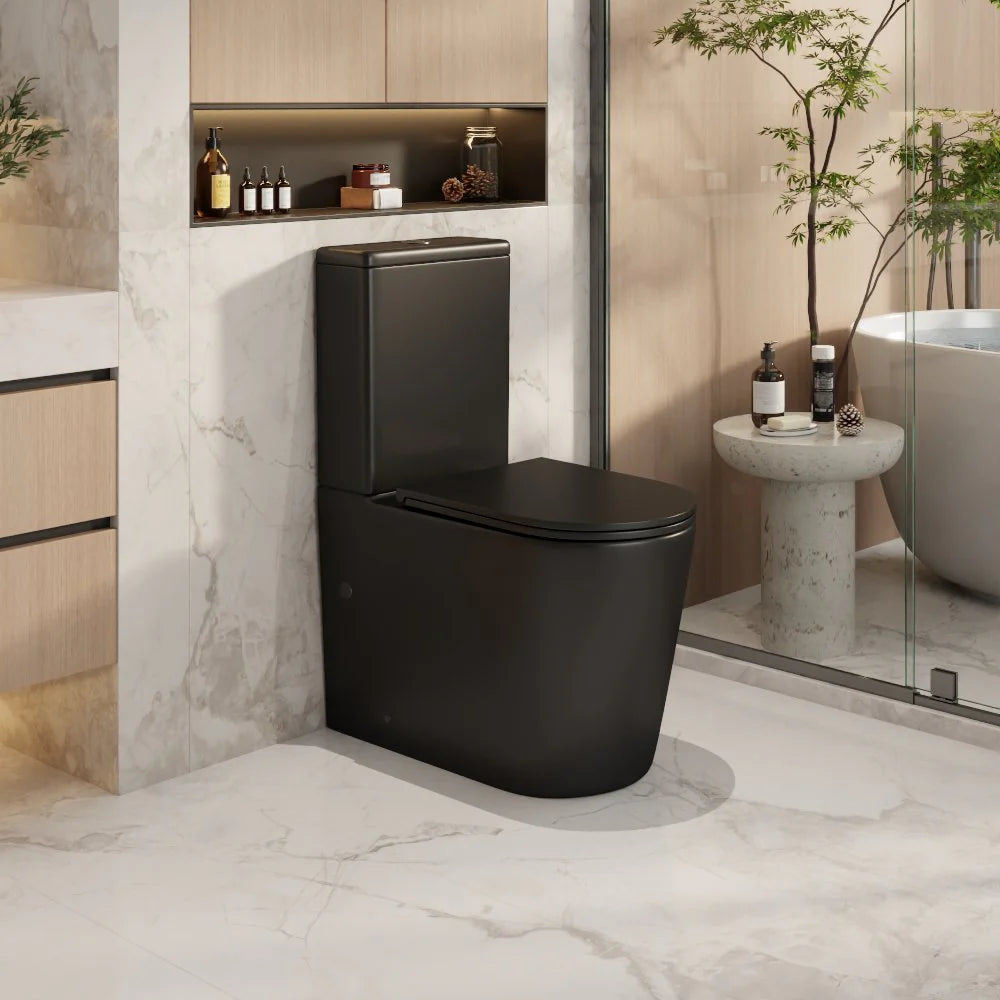 Mercio Pani Rimless Flush Back to Wall Toilet Suite | Gloss White / Matt Black