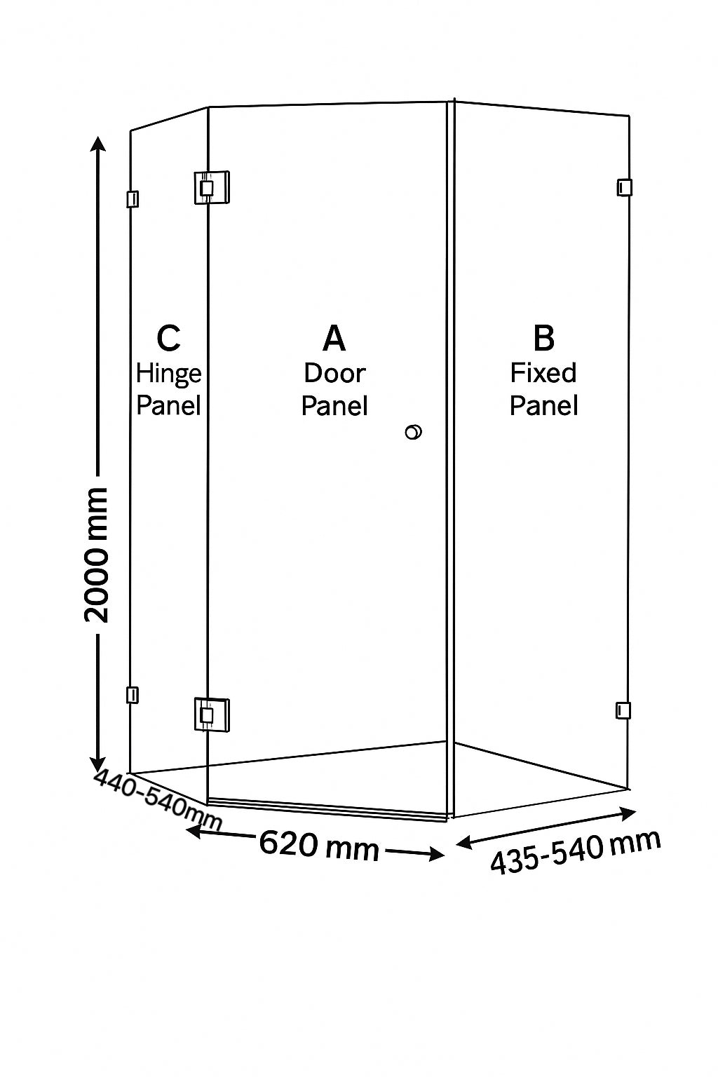 Sunny 900–1000×2000mm Frameless Ultra Clear Glass Pivot Door Diamond Knob Handle Shower Screens