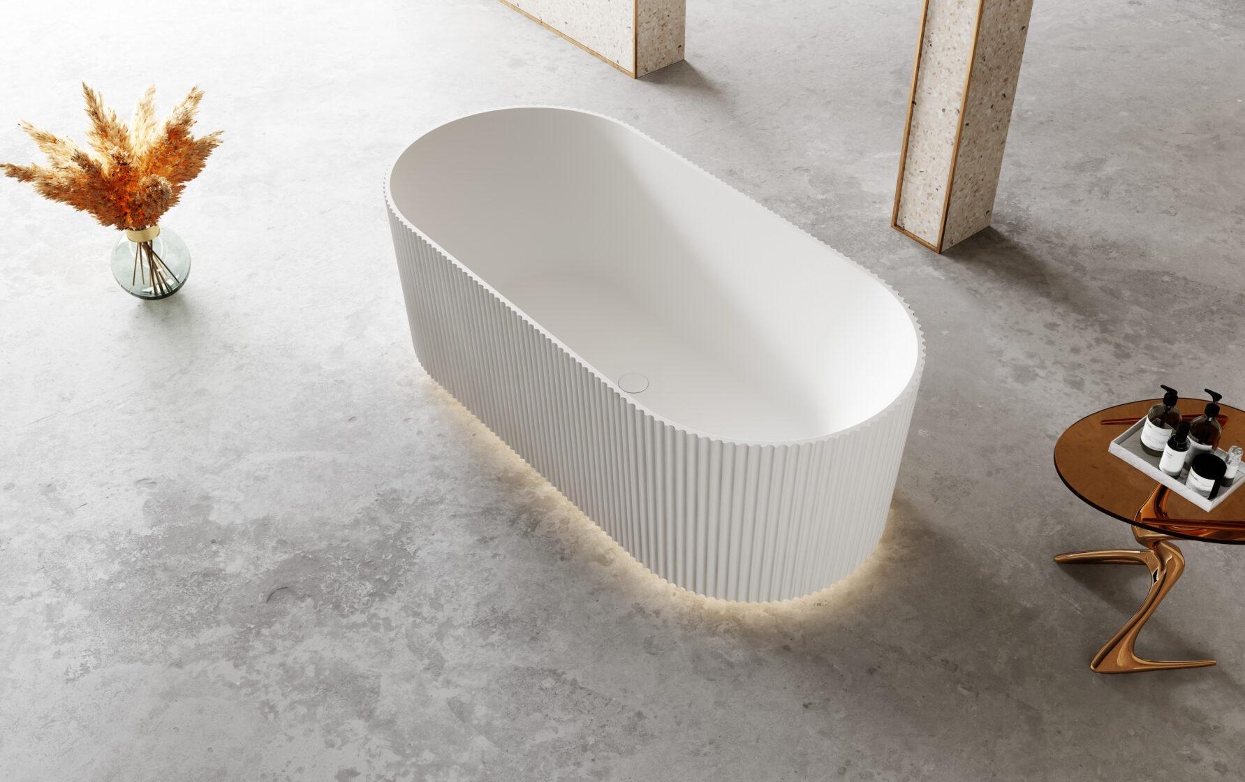 RIVA OSLO V-Groove Freestanding Gloss White Acrylic Oval Bathtub| Available in 1500mm & 1700mm