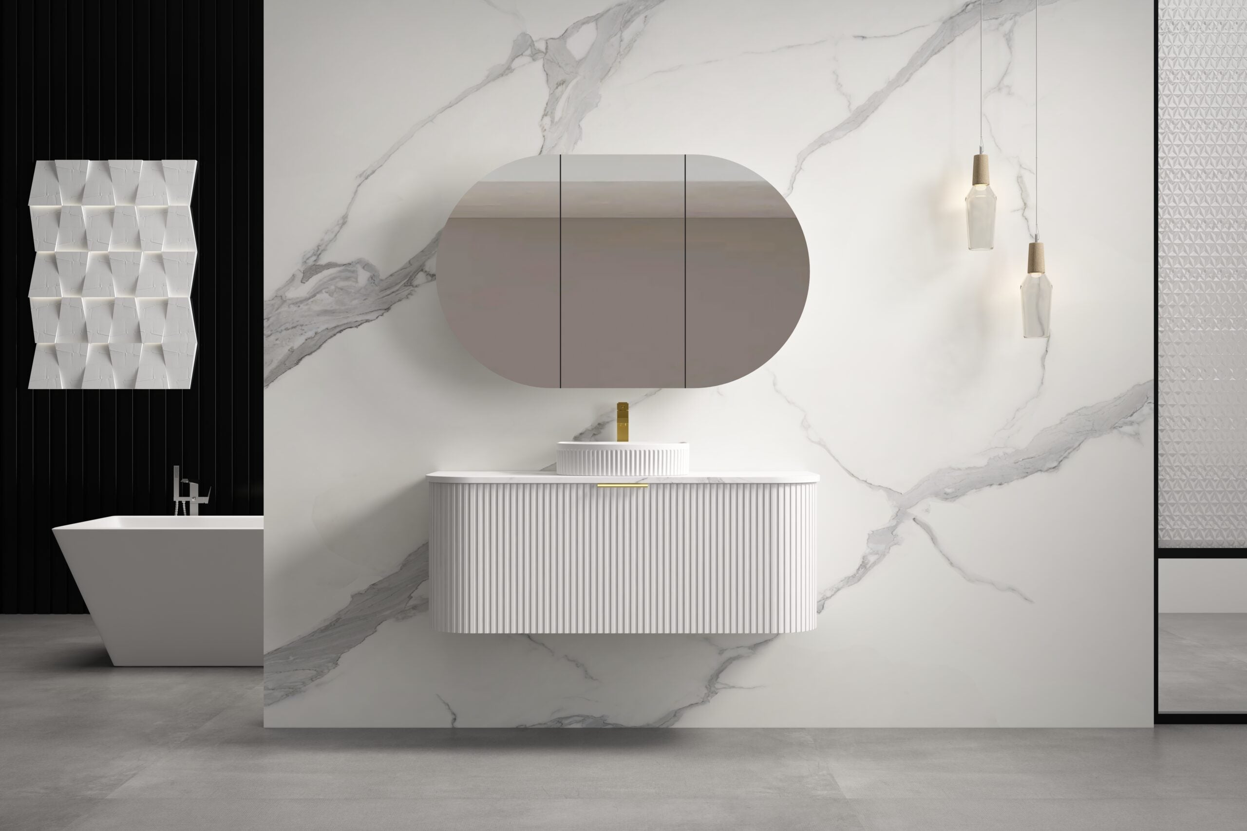 INFINITY RIO Matt White Curved Fluted Vanity | Wall Hung | ALL SIZE