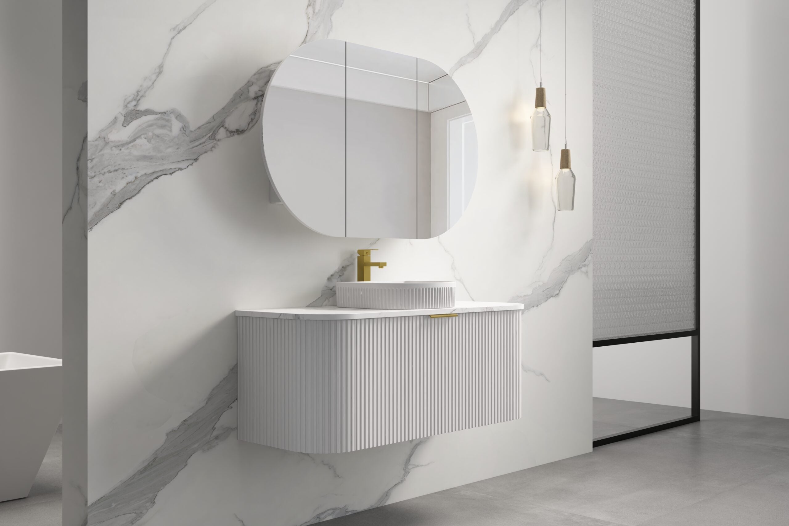 INFINITY RIO Matt White Curved Fluted Vanity | Wall Hung | ALL SIZE