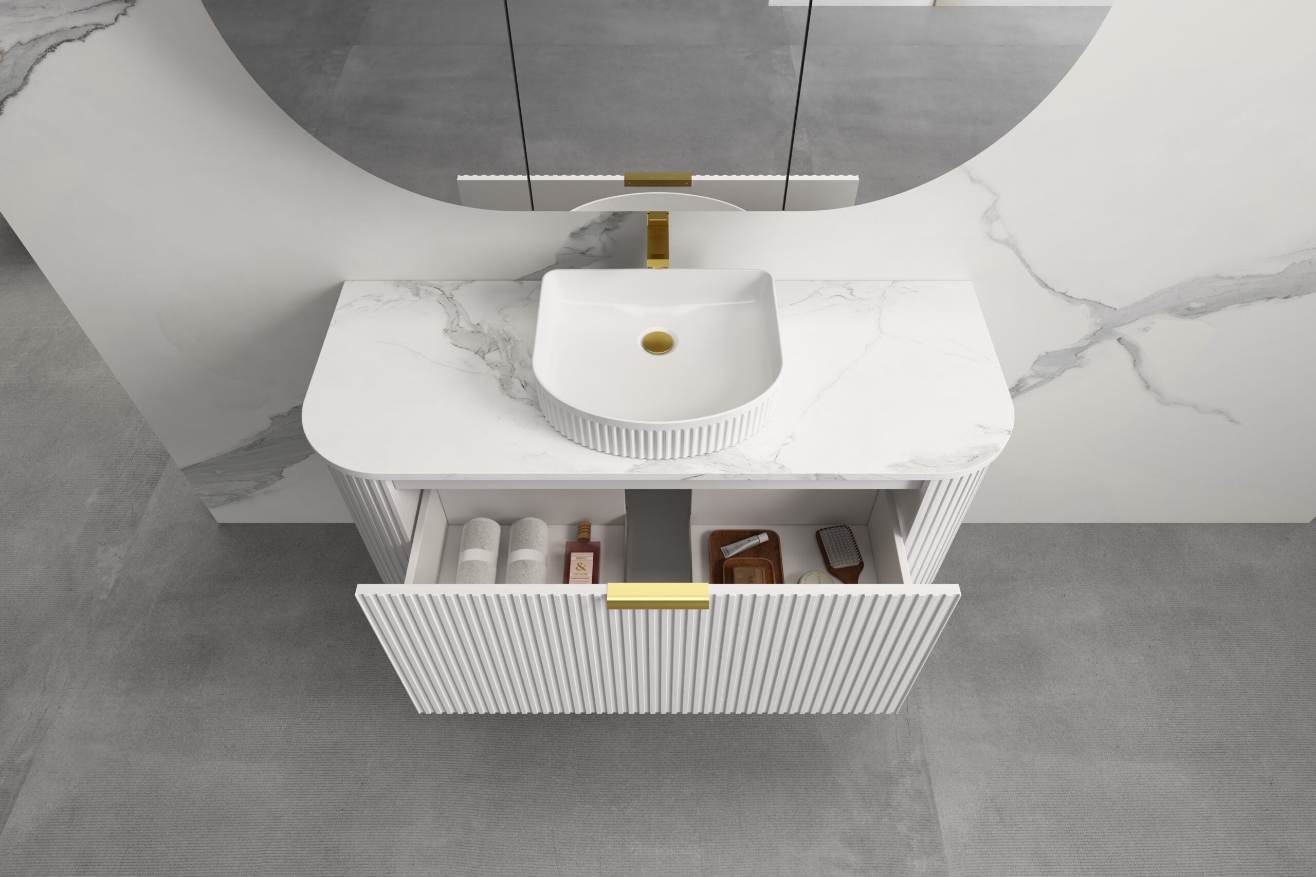 INFINITY RIO Matt White Curved Fluted Vanity | Wall Hung | ALL SIZE