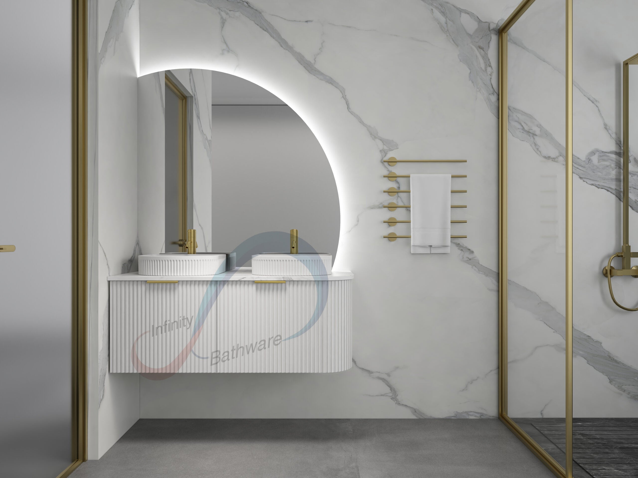 INFINITY Rio Left Corner Fluted Wall Hung Vanity – Matte White | 600–1500mm