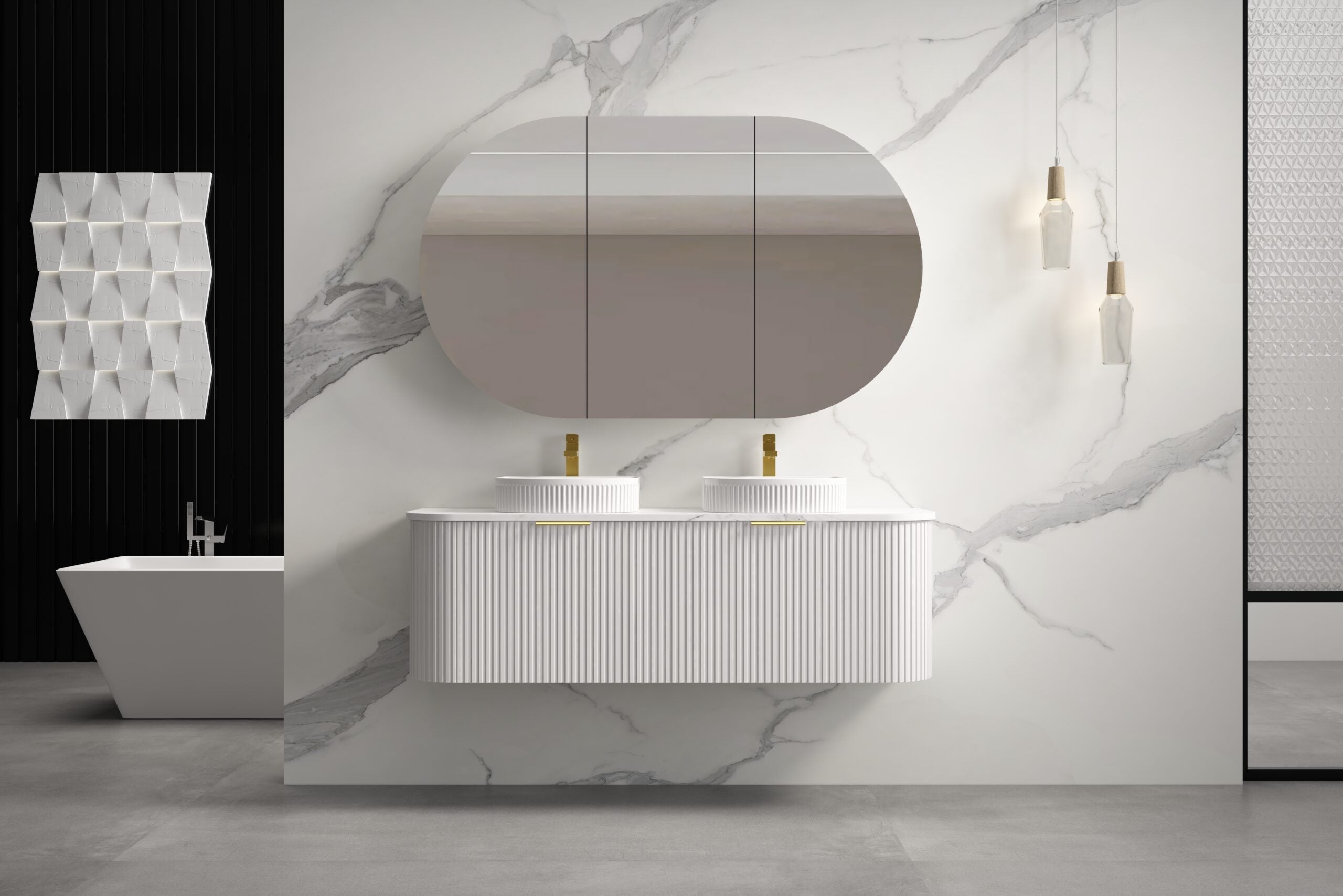 INFINITY RIO Matt White Curved Fluted Vanity | Wall Hung | ALL SIZE
