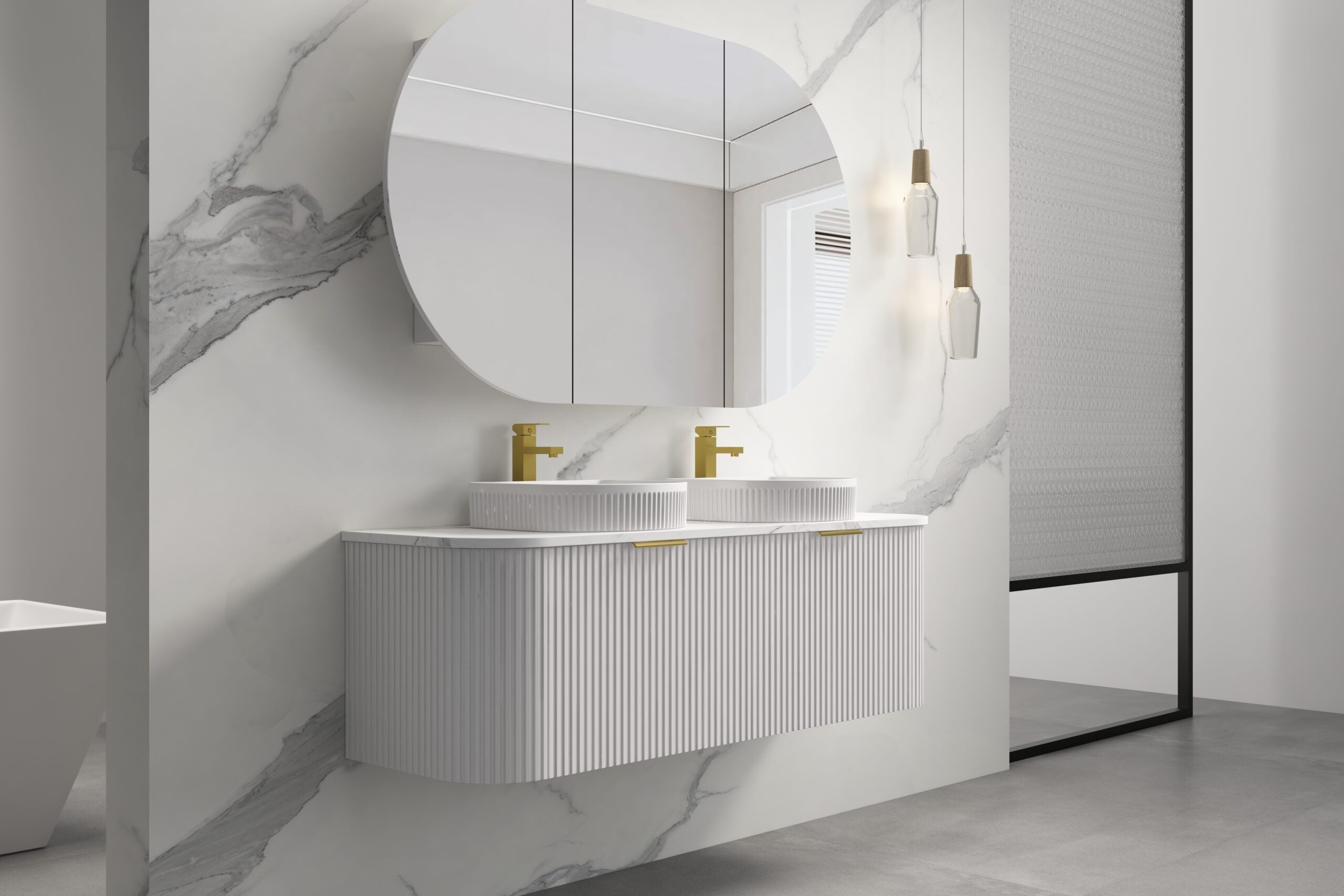 INFINITY RIO Matt White Curved Fluted Vanity | Wall Hung | ALL SIZE