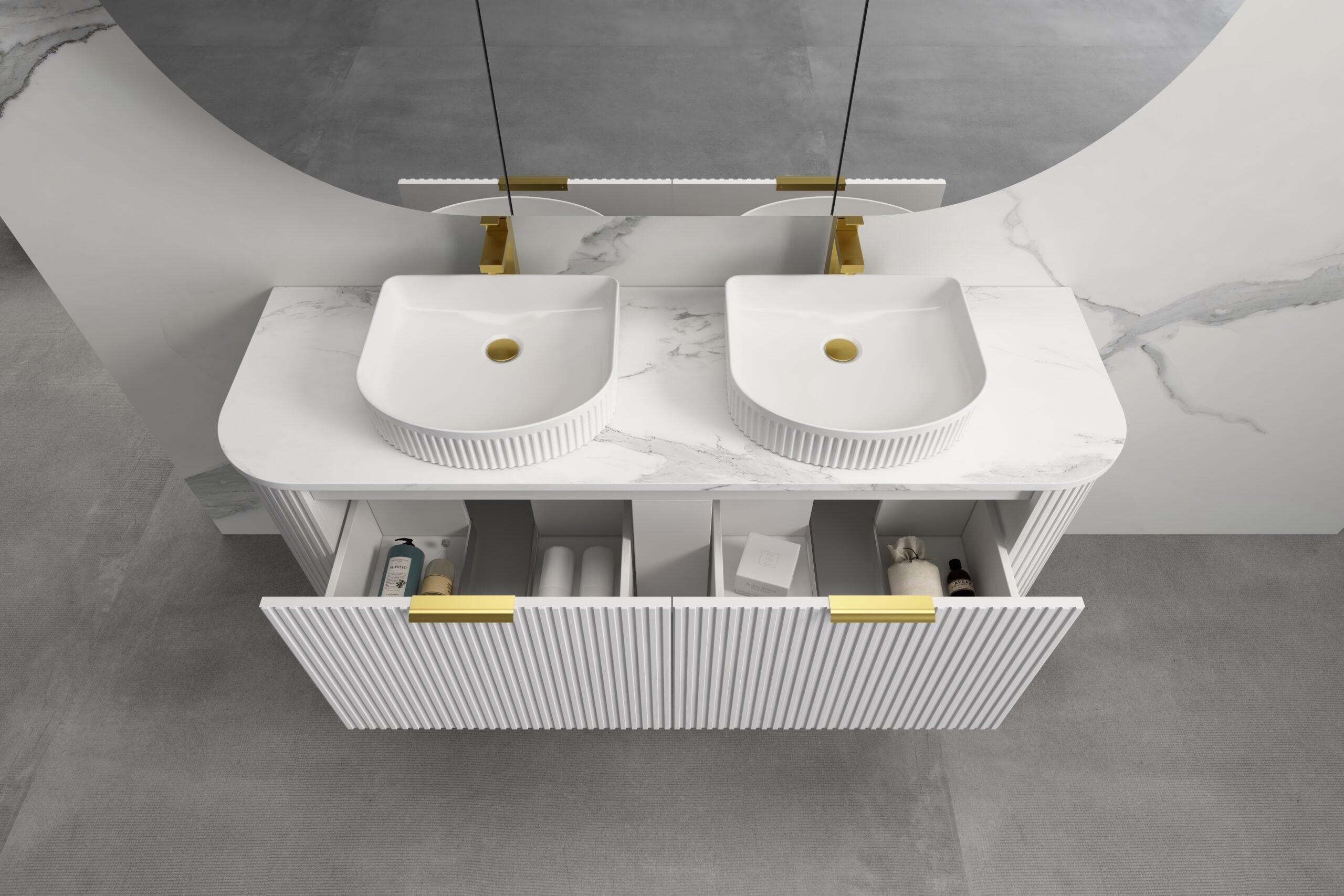 INFINITY RIO Matt White Curved Fluted Vanity | Wall Hung | ALL SIZE