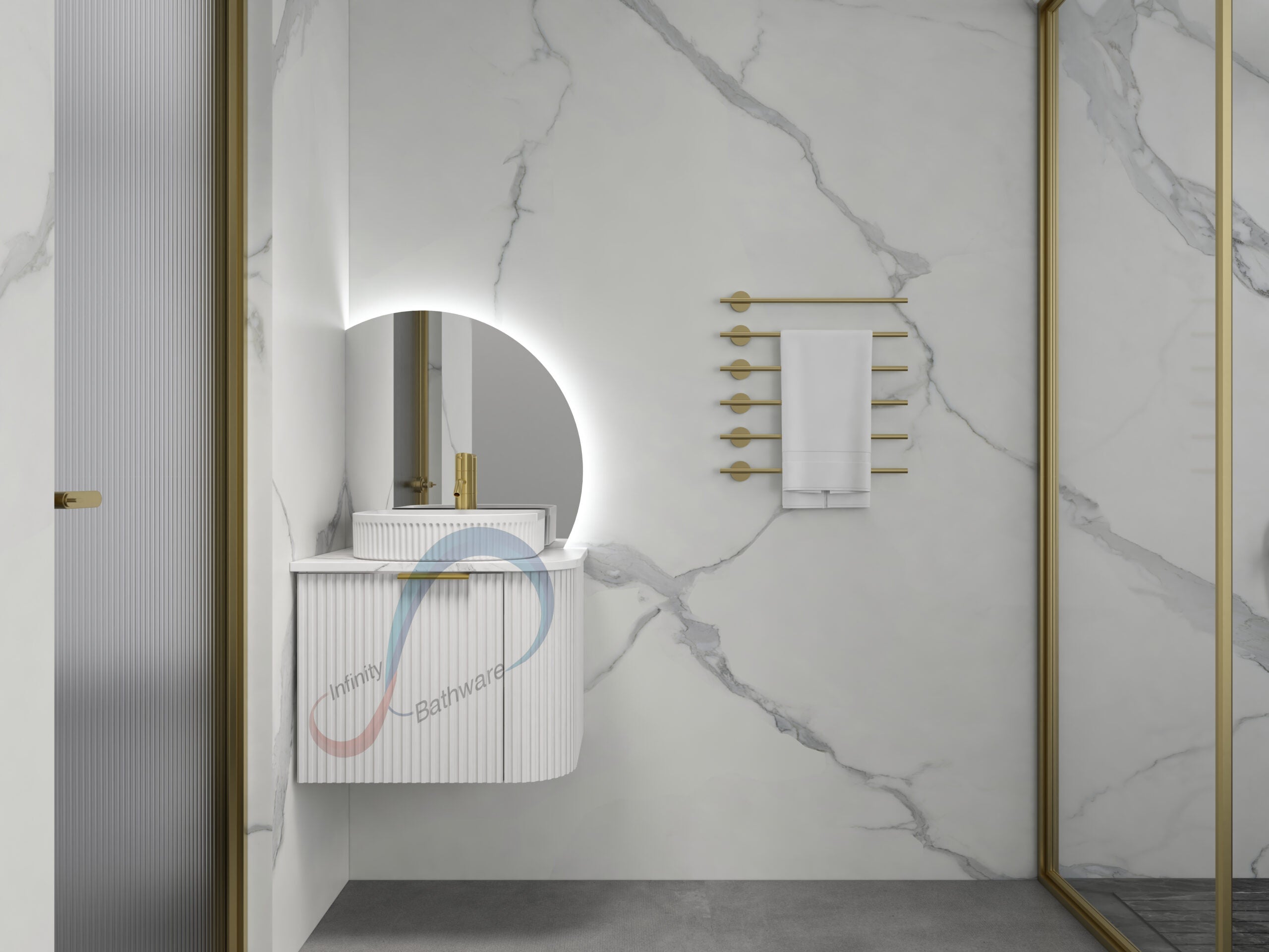 INFINITY Rio Left Corner Fluted Wall Hung Vanity – Matte White | 600–1500mm