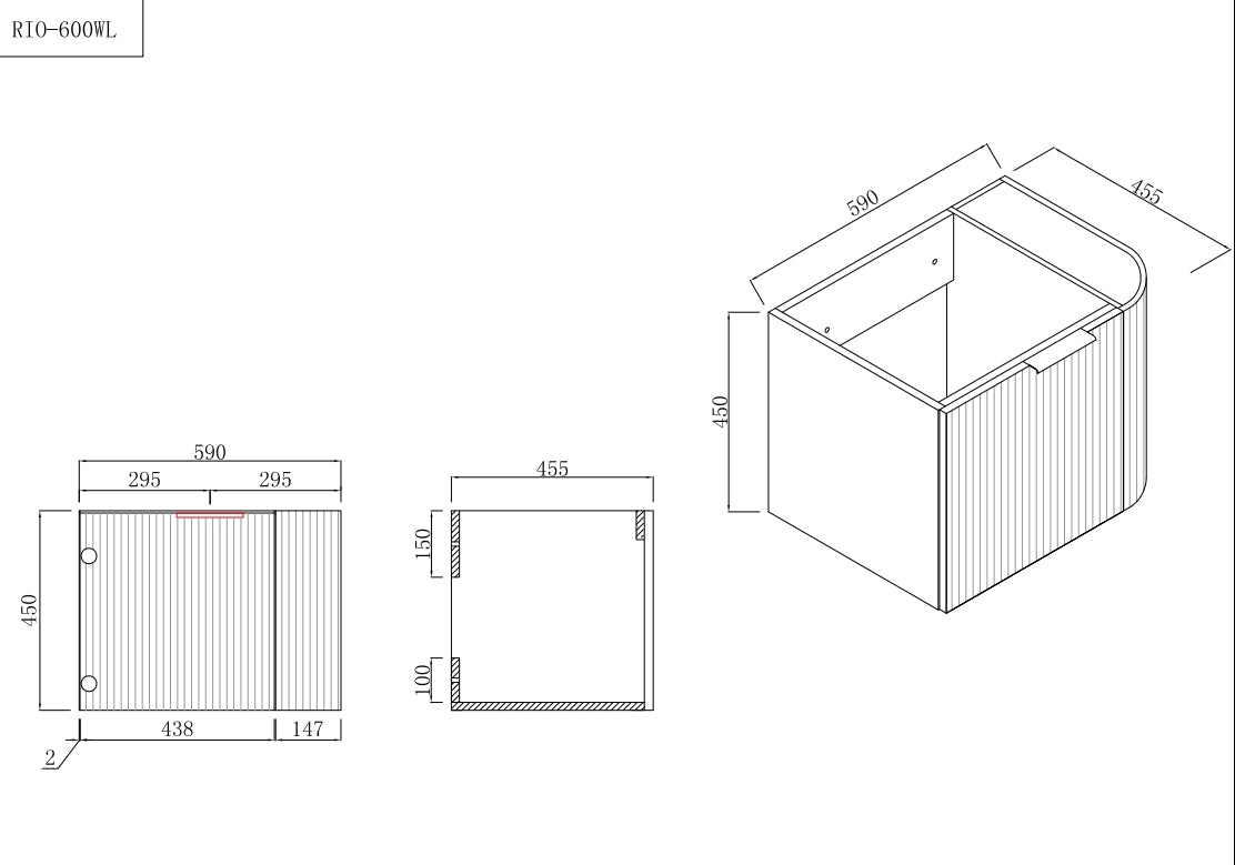 INFINITY Rio Left Corner Fluted Wall Hung Vanity – Matte White | 600–1500mm