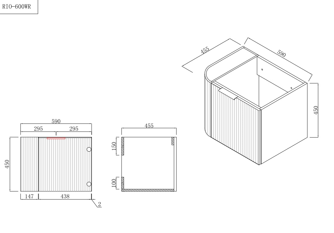 INFINITY Rio Right Corner Fluted Wall Hung Vanity – Matte White | 600–1500mm