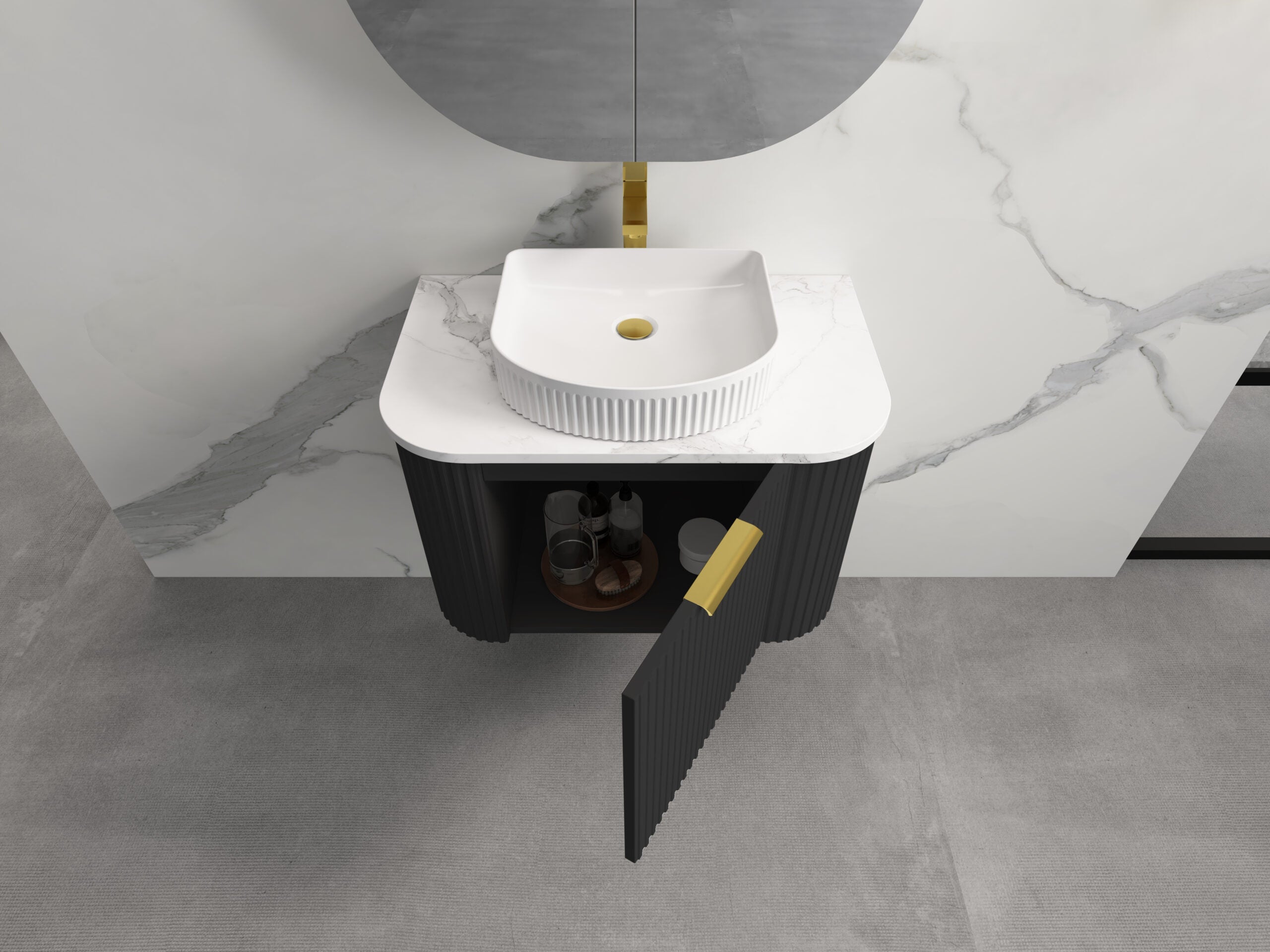 INFINITY RIO Matt Black Curved Fluted Wall Hung Vanity ALL SIZE