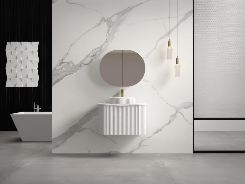 INFINITY RIO Matt White Curved Fluted Vanity | Wall Hung | ALL SIZE