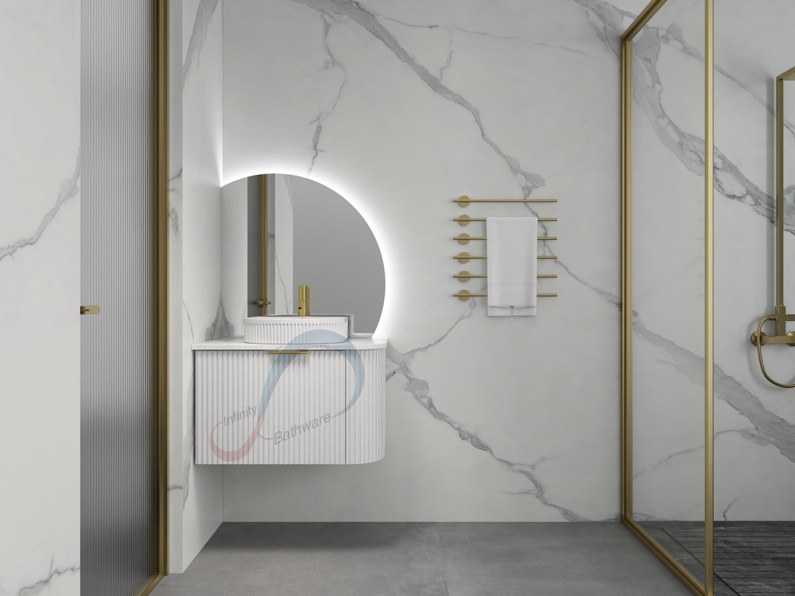 INFINITY Rio Left Corner Fluted Wall Hung Vanity – Matte White | 600–1500mm