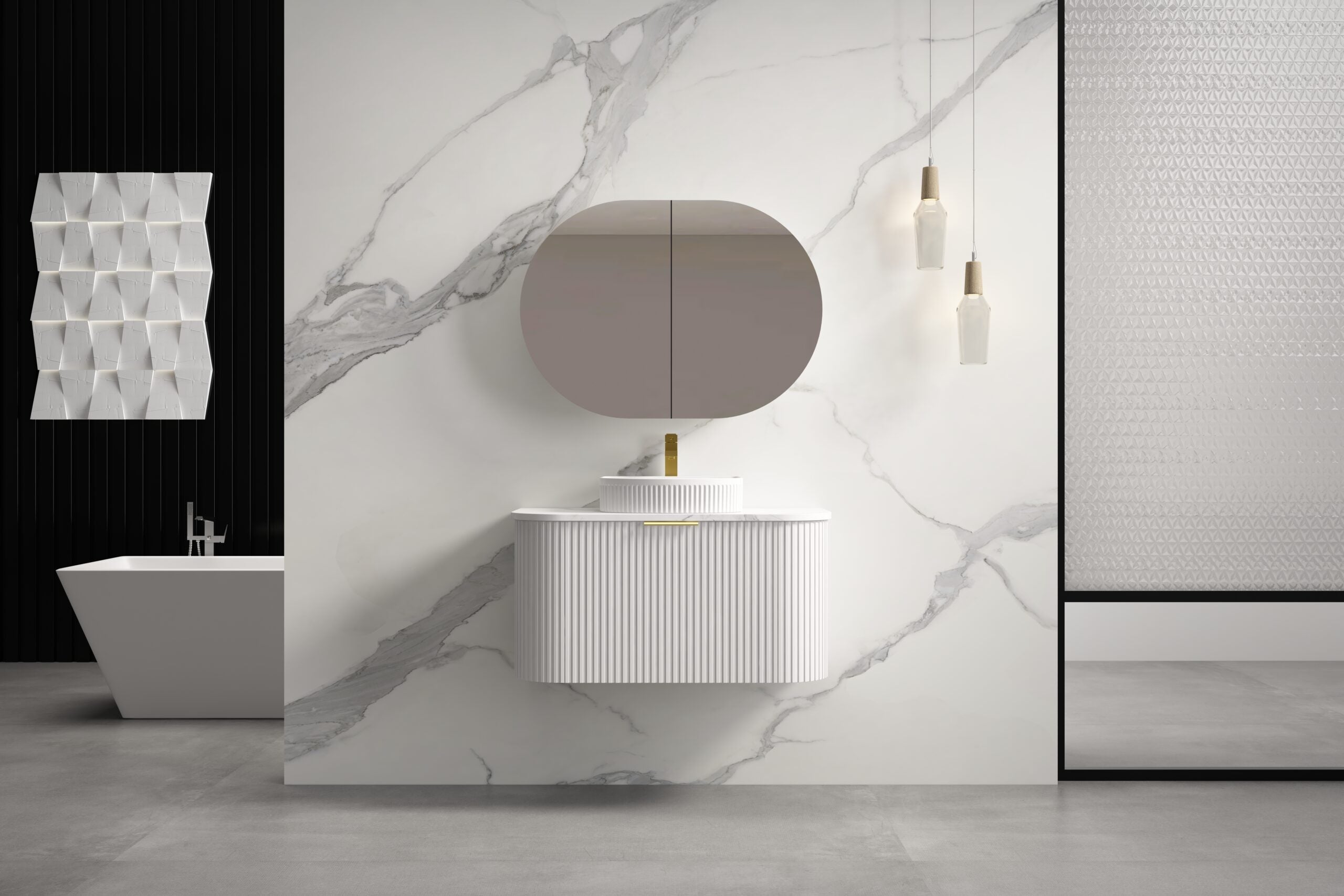 INFINITY RIO Matt White Curved Fluted Vanity | Wall Hung | ALL SIZE