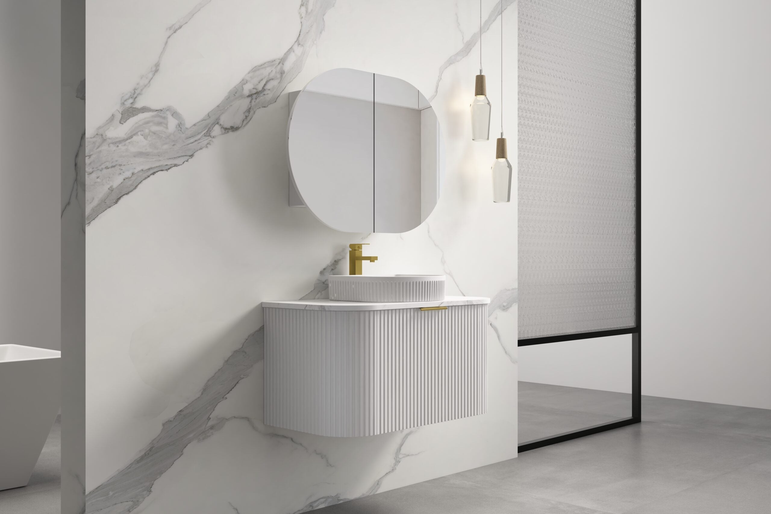 INFINITY RIO Matt White Curved Fluted Vanity | Wall Hung | ALL SIZE