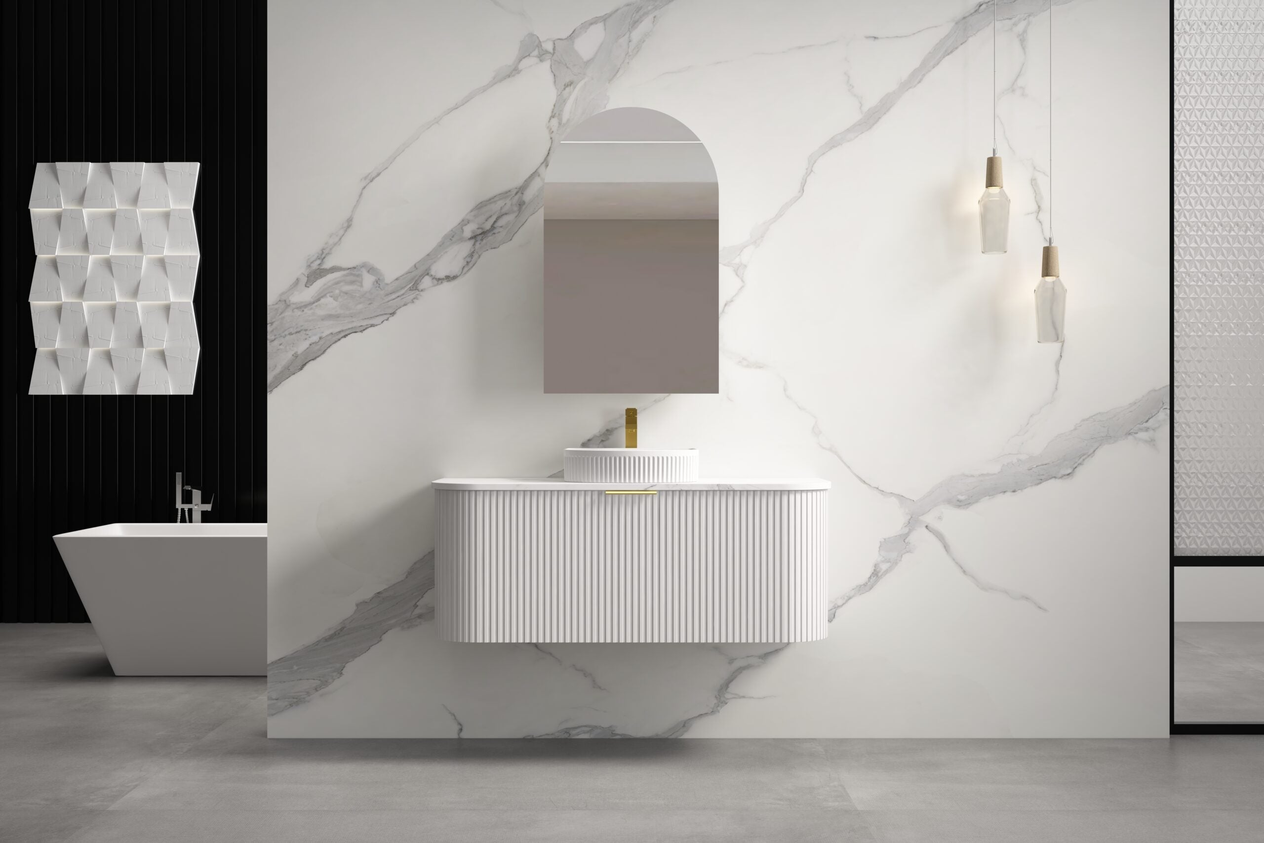 INFINITY RIO Matt White Curved Fluted Vanity | Wall Hung | ALL SIZE