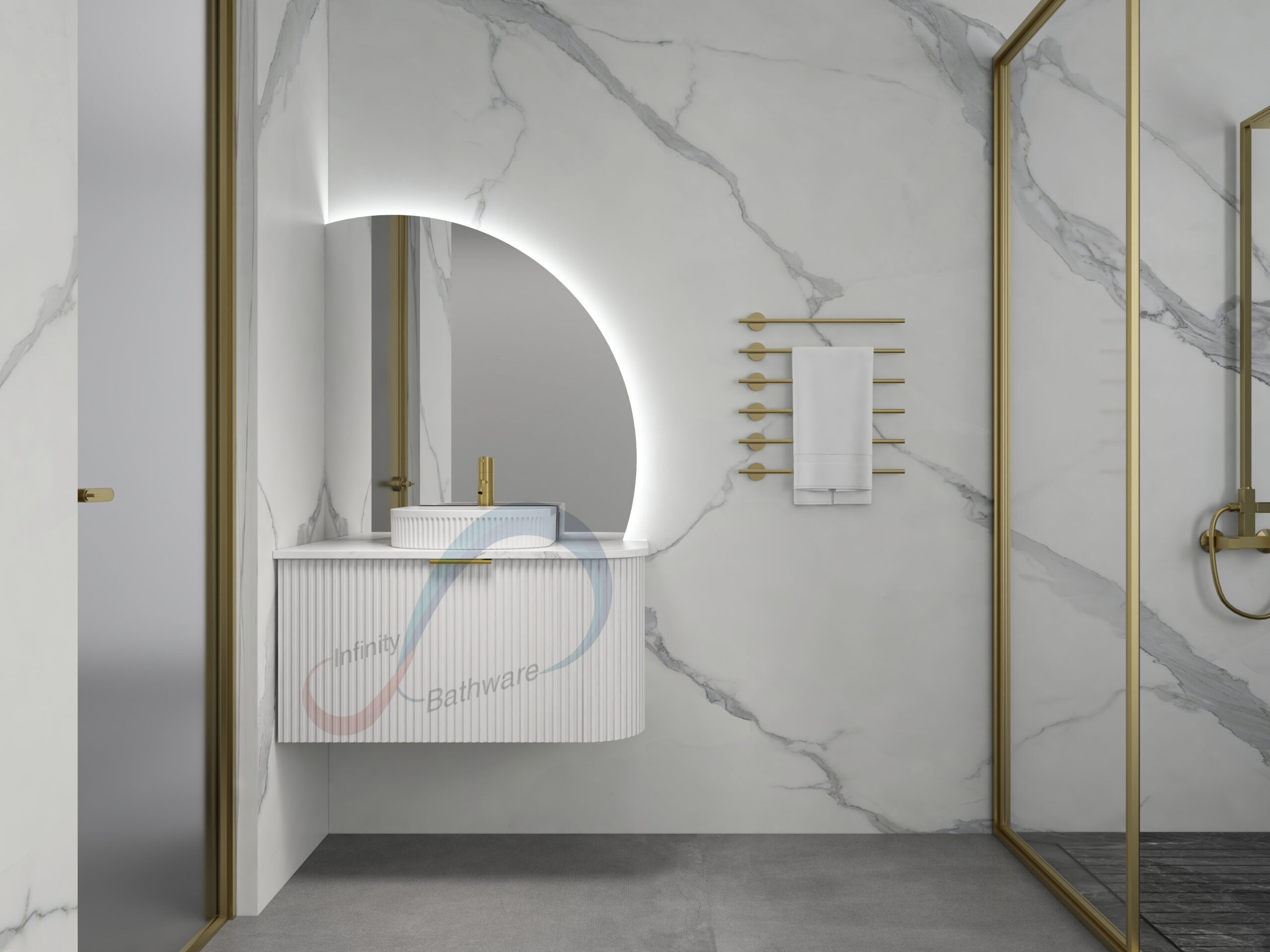 INFINITY Rio Left Corner Fluted Wall Hung Vanity – Matte White | 600–1500mm