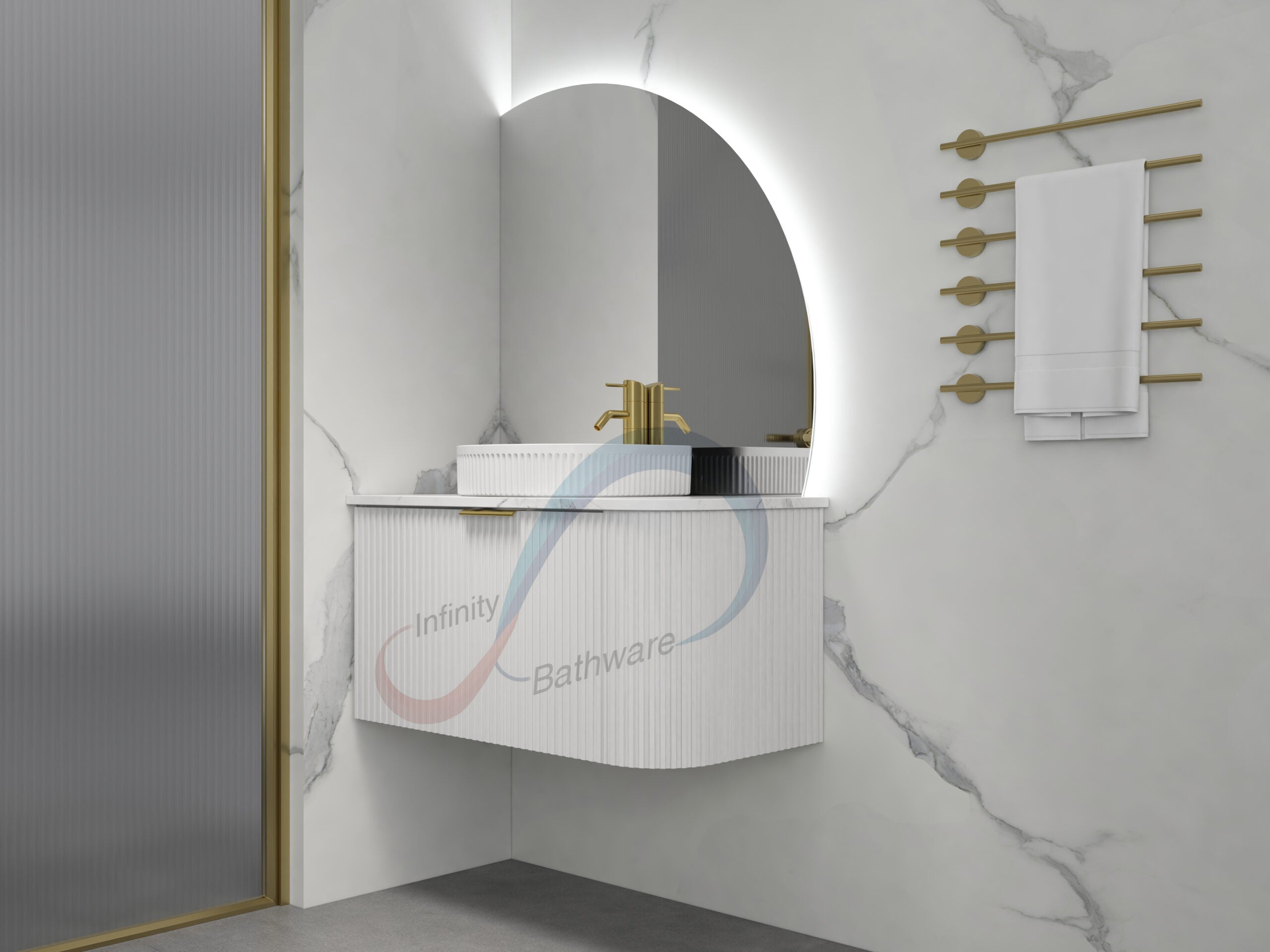 INFINITY Rio Left Corner Fluted Wall Hung Vanity – Matte White | 600–1500mm