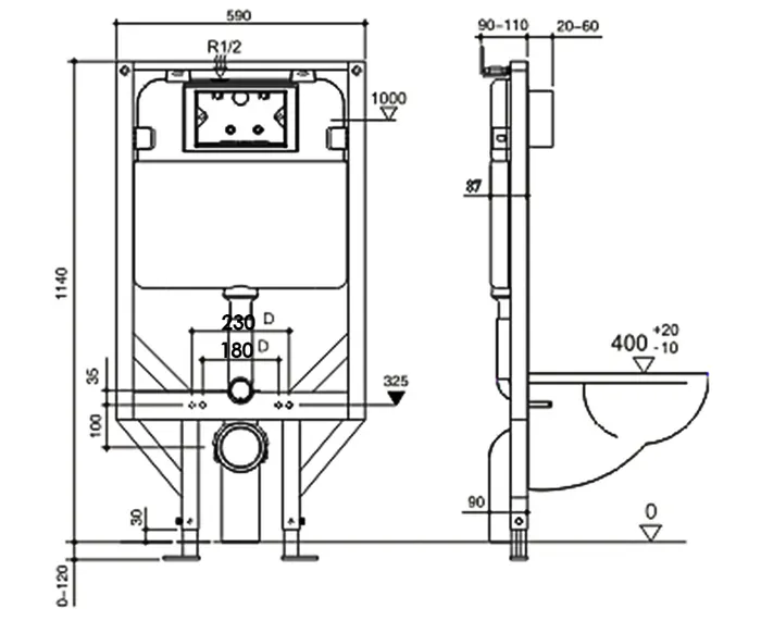 R&T Alpha Cistern Framed Standard In-wall Cistern For Wall Hung Pan