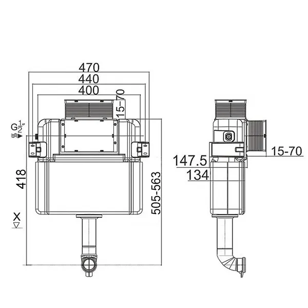R&T Frameless Low-Height In-Wall Cistern – Dual Flush 4.5/3L | WELS 4-Star For Wall Faced Pan