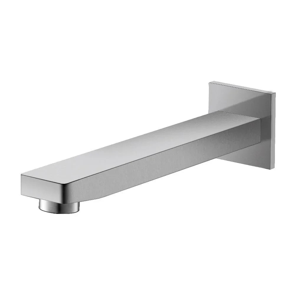 Modern brushed stainless steel wall-mounted bath spout, minimalist Secasa Home tapware.