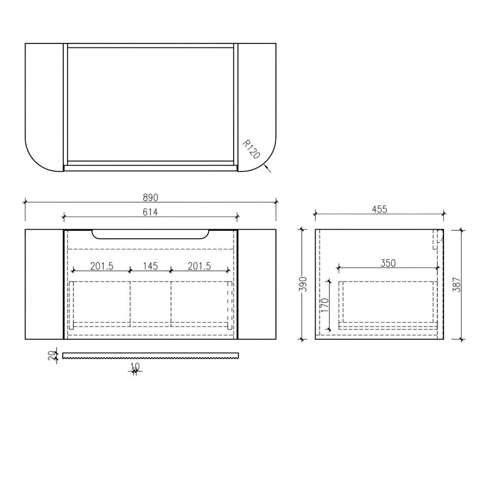MERCIO Rome Matt Black Fluted Curved Wall-Hung Vanity 600-1500mm