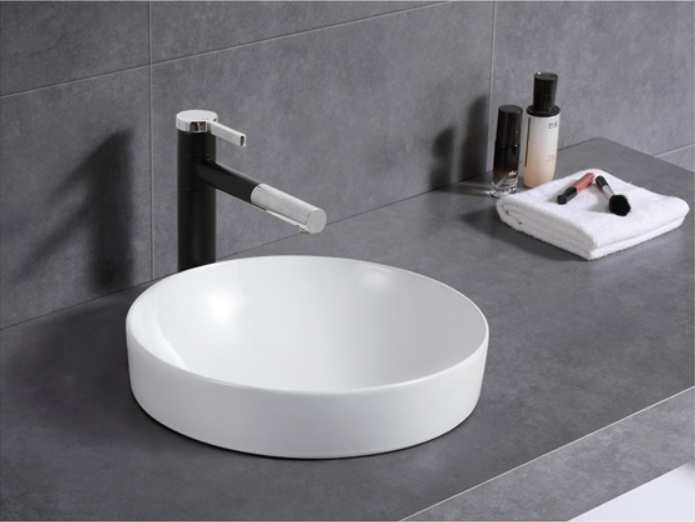 ABS Roza Round Semi-Inset Ceramic Basin 370×370×140mm | Gloss White, Matt White, Gloss White/Gloss Black