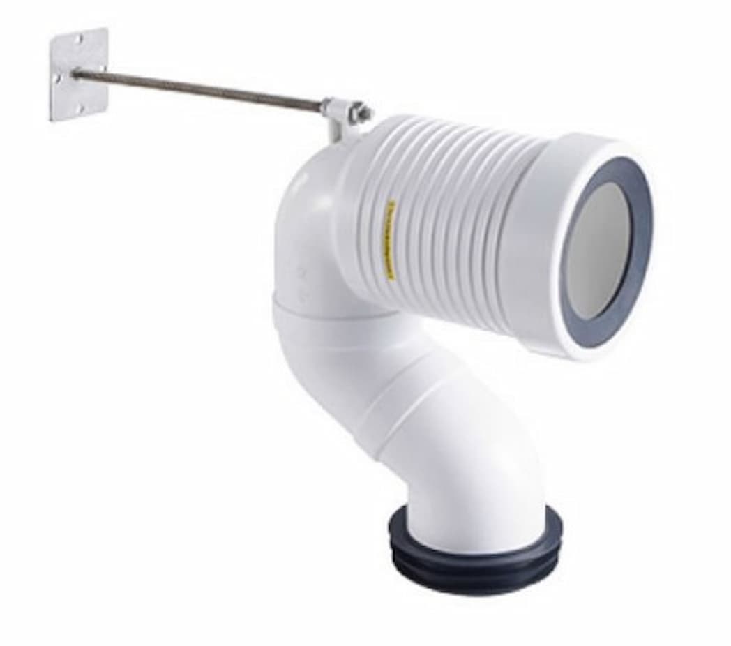 toilet s trap White plastic elbow pipe fitting on a white background