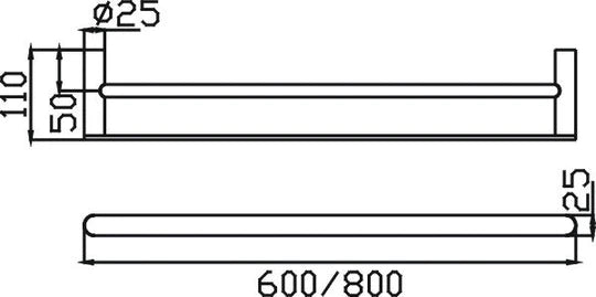 HELLYCAR TAPART Sleek Double Towel Rail 800mm | Chrome, Matte Black, Rose Gold, Brushed Gun Metal, Brushed Nickel, Brushed Gold