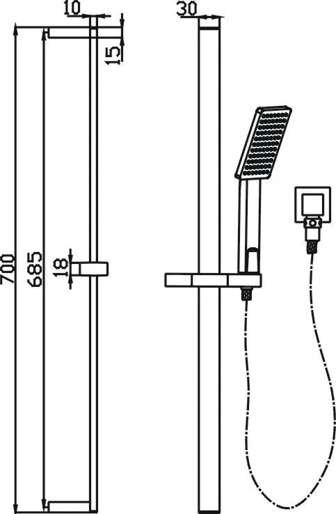 HELLYCAR Bonza Hand Shower on Rail | Chrome, Matt Black