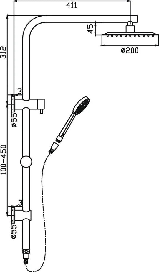 HELLYCAR CUTER Round Twin Shower System with Rail | Rose Gold,Chrome, Matt Black