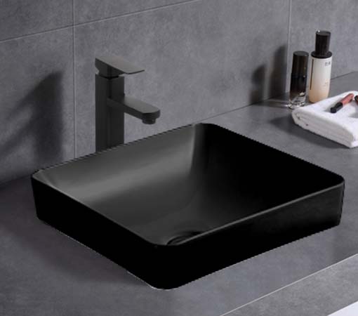 ABS 370x370x140mm Stella Gloss White/Matt Black Ceramic Soft Square Semi-Inset Basin