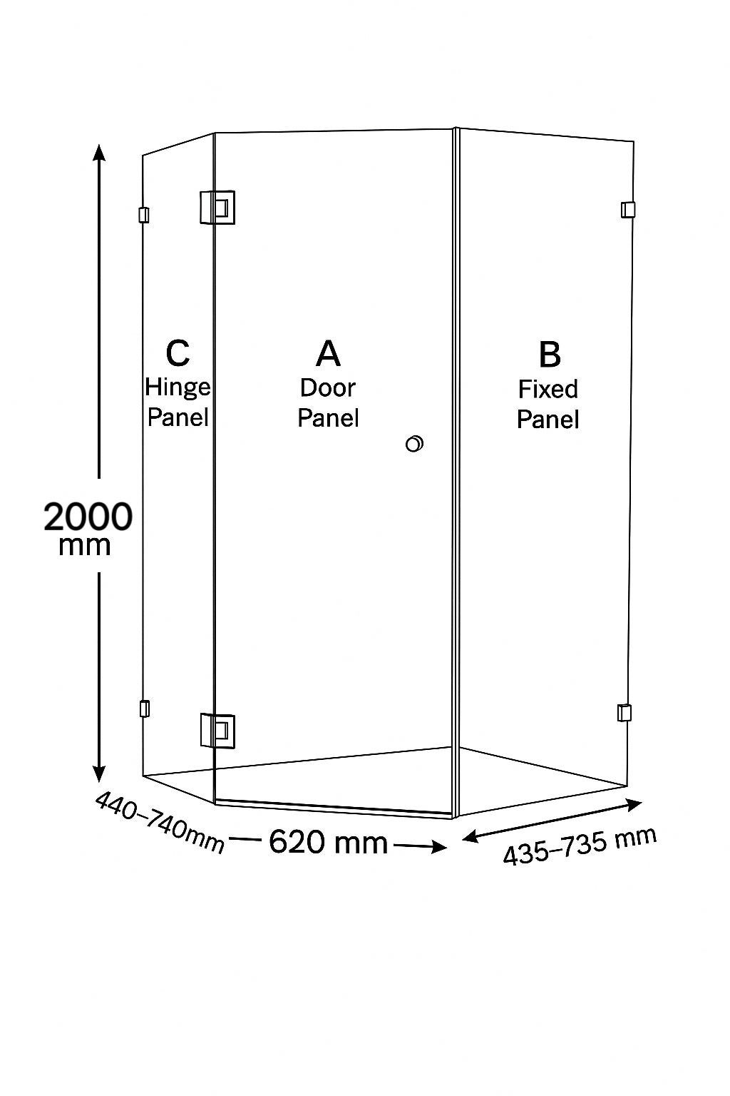 Sunny Diamond Frameless Pivot Door Shower Screen 900–1200×2000mm — Knob Handle