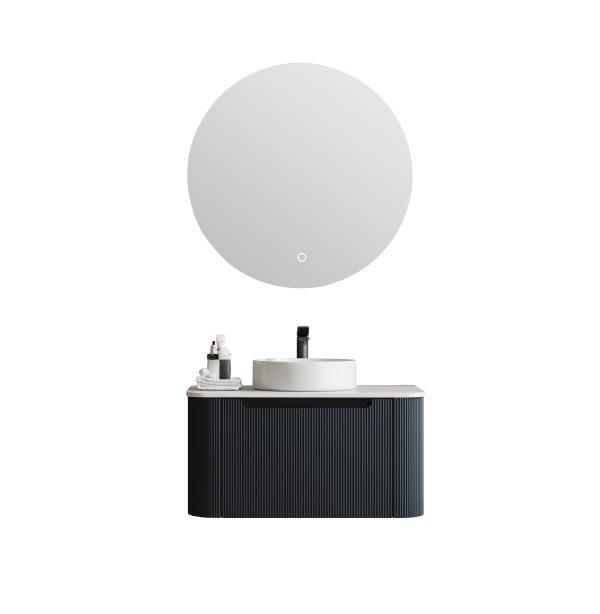 MERCIO Rome Matt Black Fluted Curved Wall-Hung Vanity 600-1500mm