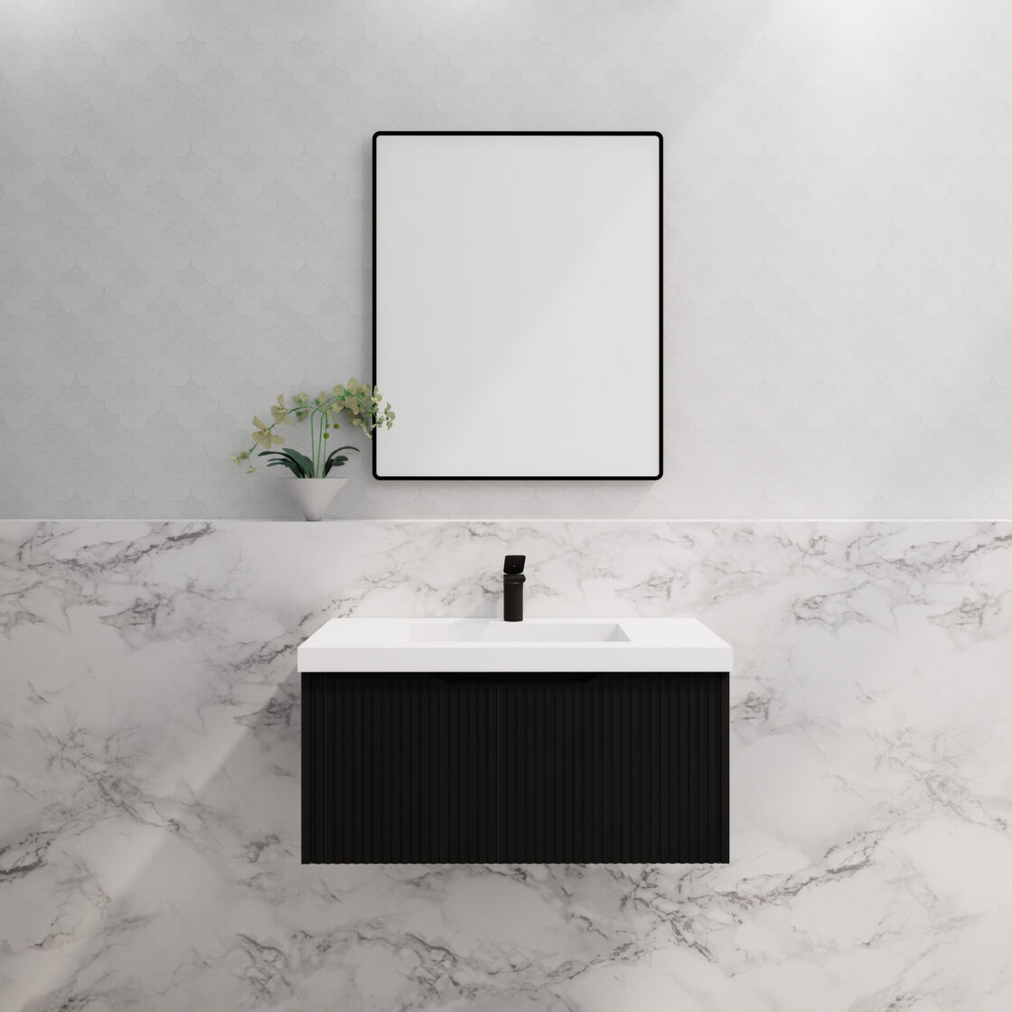 RIVA Vienna Wall Hung Vanity – Matte Black Fluted | 600–1500mm