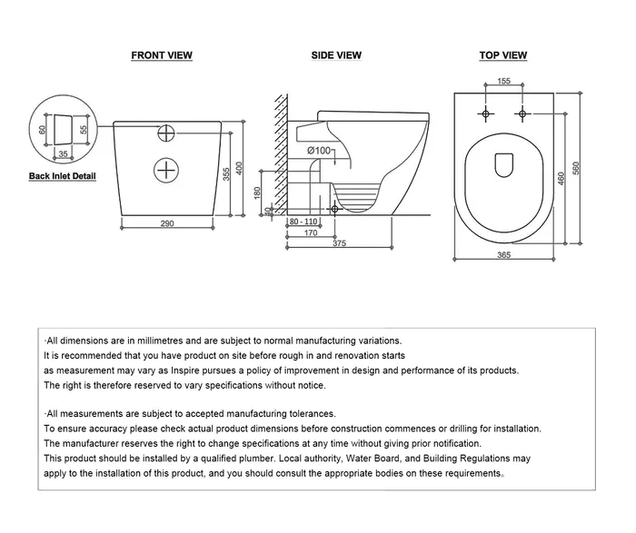 Inspire Voghera Gloss White Rimless  Wall Faced Pan