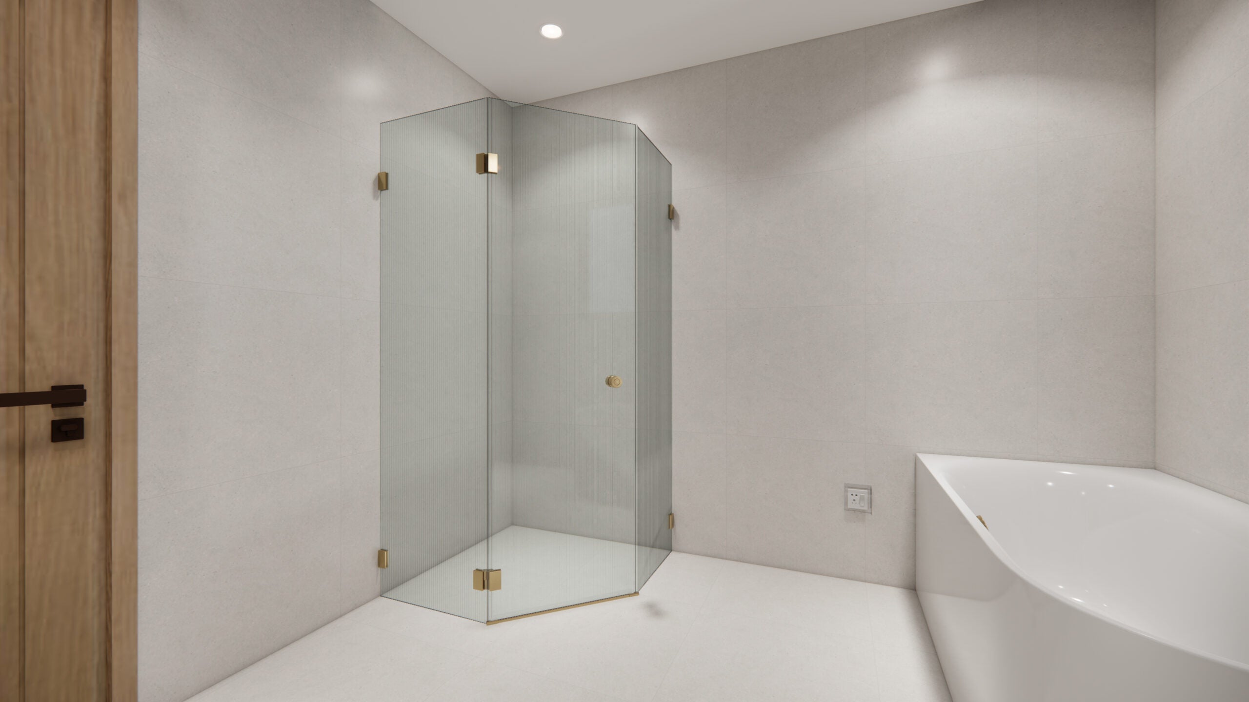 SUNNY Frameless Pivot Door Shower Screen 900–1000×2000mm — Tempered Narrow Reed Glass