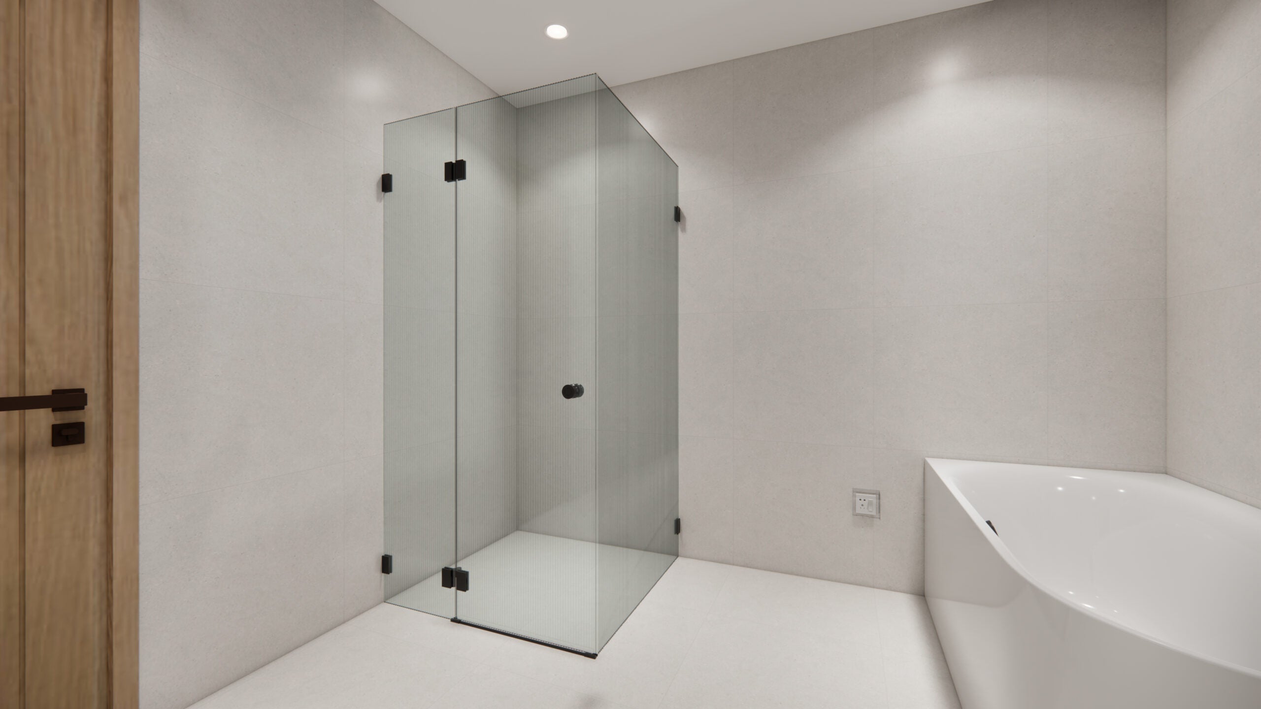 Sunny Rectangular Frameless Pivot Door Shower Screen 800–1200×2000mm Tempered Narrow Reed Glass