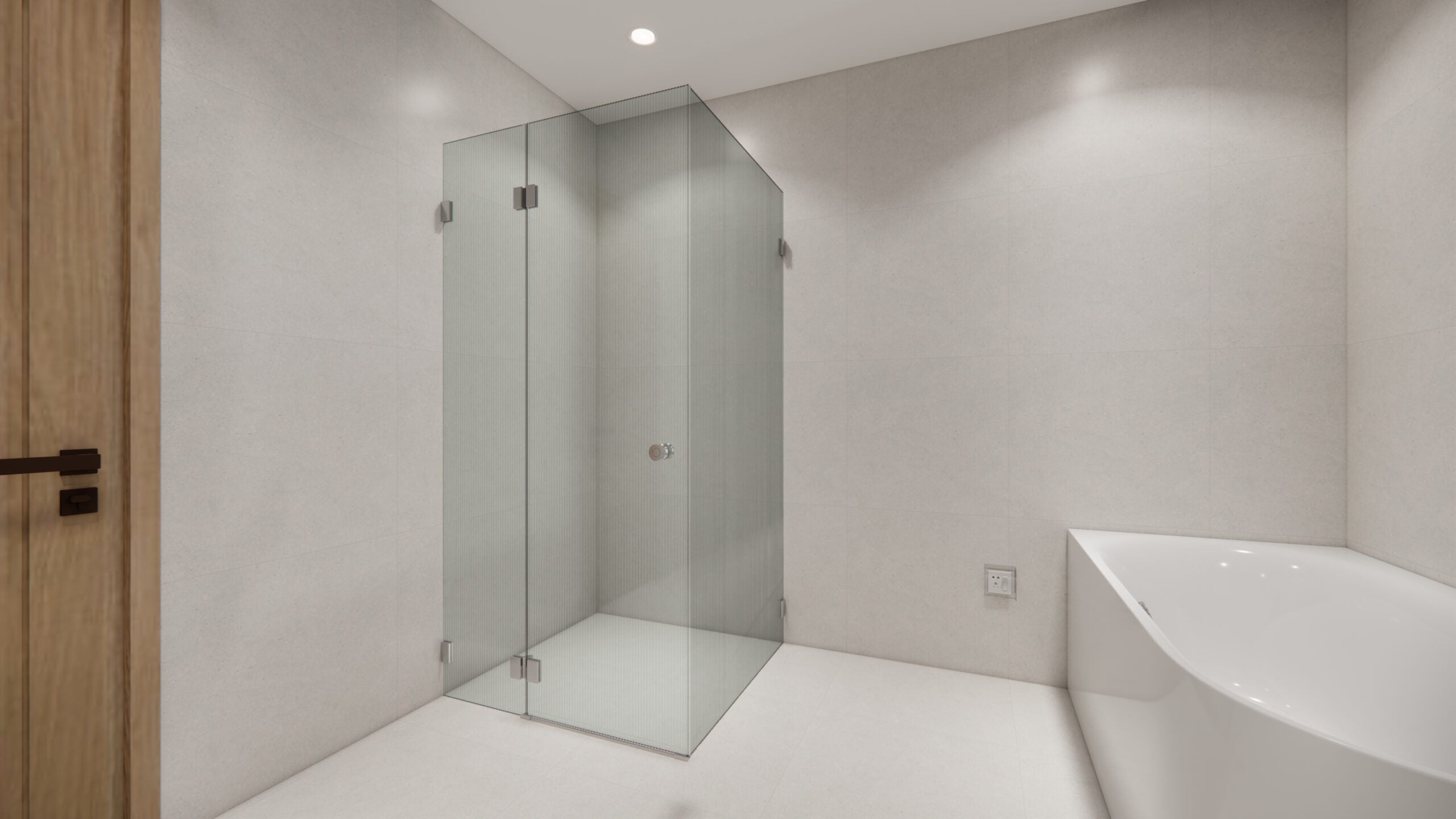 Sunny Rectangular Frameless Pivot Door Shower Screen 800–1200×2000mm Tempered Narrow Reed Glass